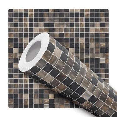 Imagem de Papel De Parede Adesivo Lavável Cozinha Pastilhas de Vidro Marrom Banh