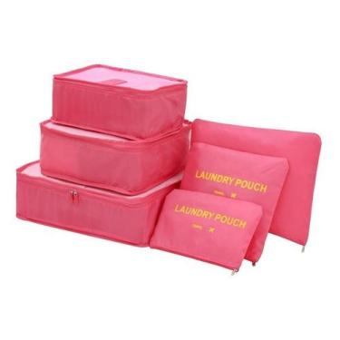 Imagem de Kit 6 Peças Necessaire Organizadora Mala Viagem Travel Bag - B2T, Rosa