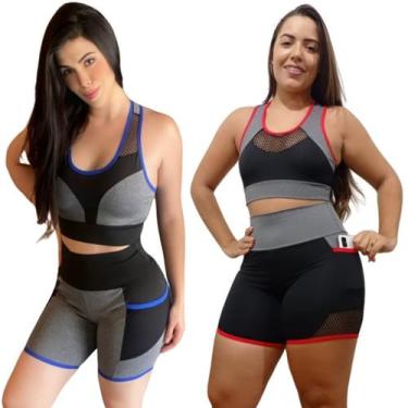Imagem de Kit 2 Conjuntos Fitness Academia Feminino Top e Short (4 peças) - WM, 