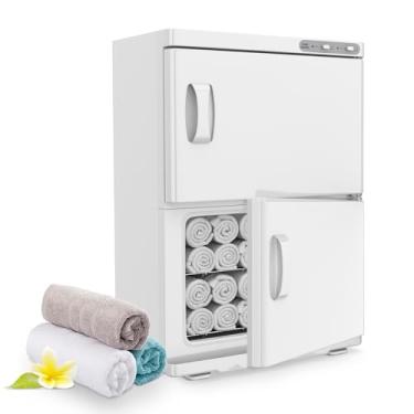 Imagem de Aquecedor de toalha quente armário duplo profissional, capacidade extra grande 46L, cor branca para spa, salão de beleza e restaurante