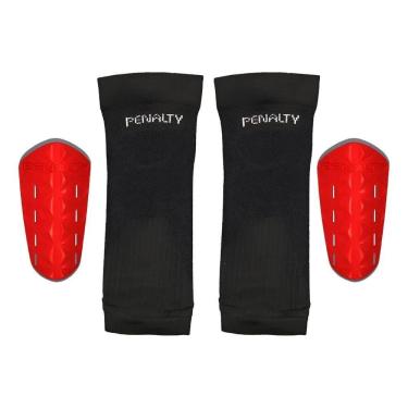 Imagem de Kit Caneleira Futebol + Porta Caneleira Adulto Pena Vermelho