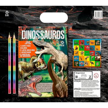 Imagem de Livro de Colorir Dinossauros Infantil - Kit com 32 páginas, 2 lápis arco-íris e adesivos