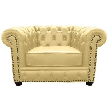 Imagem de Poltrona Chesterfield com Pés Madeira Couro Bege