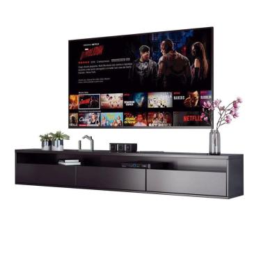 Imagem de Rack Suspenso Pequeno De Parede Para Sala De Tv Ou Quarto Life 1.12 - Preto - Moveisaqui