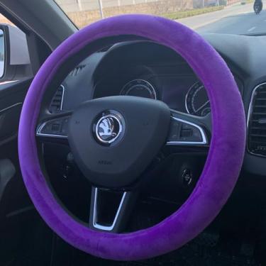 Imagem de RANXIZY Capa de volante fofa, acessórios automotivos de pelúcia curta para mulheres com anel interno universal de 38 cm (roxo)