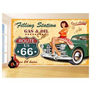 Imagem de Papel De Parede 3D Carro Antigo Hot Rod Pin Up 3,5M Cxr15 - Você Decor