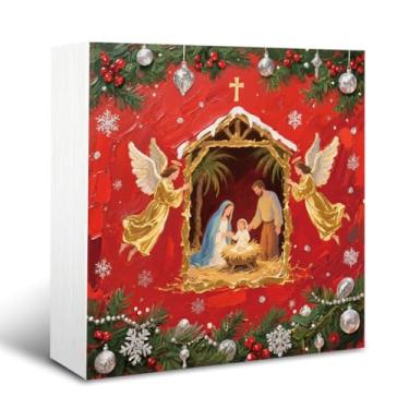 Imagem de Sinais de decoração de Natal, placa de caixa de madeira decorativa, decoração de dia de Natal, decorações de mesa de sala de estar, arte de decoração de mesa, presente inspirador para amigos ou