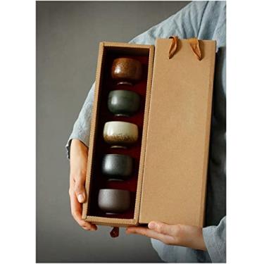 Imagem de Conjunto de chávenas de cerâmica estilo europeu, conjunto de 5 xícaras, copos chineses, utensílios para bebidas, 80 ml, estilo japonês, grés, chávenas de chá, bule de chá