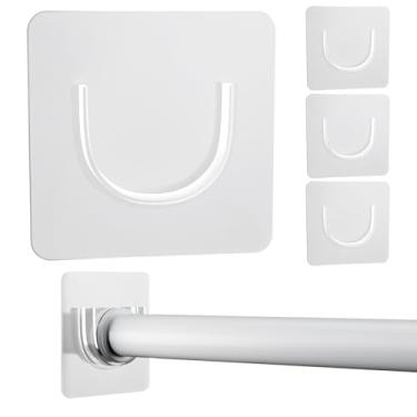 Imagem de Lsnisni Pacote com 4 suportes de haste de chuveiro com adesivo forte, suporte de varão de cortina de chuveiro sem perfuração, suporte de barra de chuveiro, suporte de haste de cortina de tensão