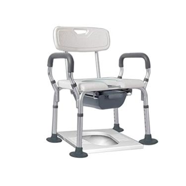 Imagem de Cadeira de chuveiro dobrável com altura ajustável, cadeira de cabeceira, poltrona de vaso sanitário, cadeira de chuveiro de liga de alumínio com apoio de braço, balde, vaso sanitário, cadeira