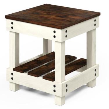 Imagem de Mesa Lateral de Madeira com Prateleira Branco Envelhecido - Pense Dent