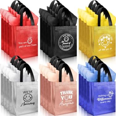 Imagem de Kolldenn 24 peças de sacos de presente de agradecimento, sacos de presente de agradecimento a granel com papel de seda, sacola de agradecimento reutilizável não tecida com alça para funcionários de