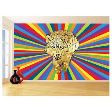Imagem de Papel De Parede Animais Pop Art Lobo Colorido 3,5M Pxa608 - Você Decor