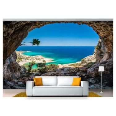 Imagem de Papel De Parede Praia Mar Caverna Céu Azul 3D  Npr210 - Você Decora