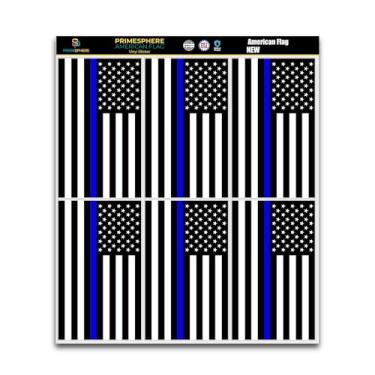 Imagem de Decalque preto da bandeira dos EUA com linha azul fina – 12,7 cm x 7,6 cm à prova d'água vinil bandeira dos EUA adesivos para-choques para carros, caminhões, janela, capacete, laptops, garrafas de