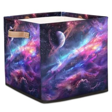 Imagem de hongjinglin Cestas dobráveis de armazenamento em cubos, sistema solar, universo, caixas dobráveis psíquicas, brinquedo infantil com alças, organizador de tecido, cesto organizador para berçário, sala