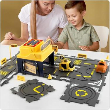 Imagem de Pista de Montar com Estação de Ônibus – Quebra-Cabeça Interativo com Luzes, Sons e 2 Veículos – Diversão e Desenvolvimento Infantil