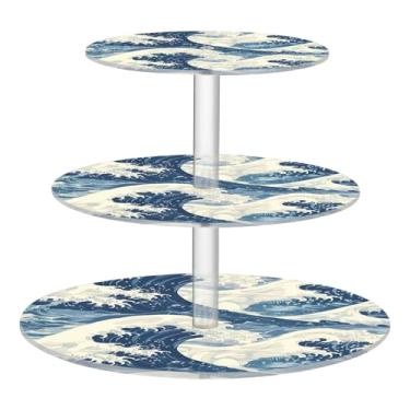 Imagem de Blueangle Suporte redondo de cupcake de 3 camadas – Torre de sobremesa acrílica japonesa, suporte de sobremesa em camadas antiderrapante para chá de bebê, aniversário, festa de casamento (533)
