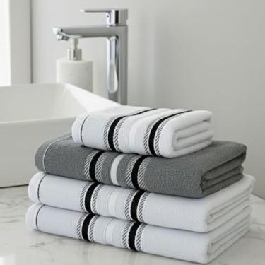 Imagem de Jogo de Toalha de Banho Conjunto de 4 PeçAs AlgodãO DuráVel e de Secagem RáPida Adequado para Uso Familiar(2 Banho/2 Rosto Cinza-Branca)