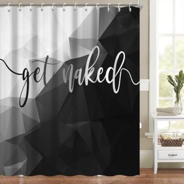 Imagem de Conjunto de cortina de chuveiro Get Naked cortinas de chuveiro pretas simples com letras engraçadas para decoração de banheiro arte moderna chique fonte palavras cortina de banheira lavável tecido de