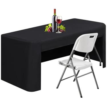 Imagem de TC LUDUAN Toalha de mesa retangular de 76 x 244 cm, aberta nas costas, para mesa dobrável de 2,5 m, lavável em poliéster, para exposições, festas de casamento, piquenique, eventos ao ar livre, preta