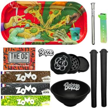 Imagem de Kit Tabacaria 11 Itens com Bandeja, Dichavador, Cuia de Silicone, Tubetes Herméticos, Sedas, Piteiras e Isqueiro