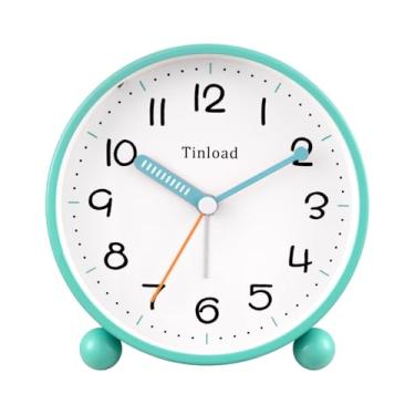 Imagem de Tinload Despertador analógico retrô antigo de 11,4 cm, pequeno relógio silencioso operado por bateria com luz manual, soneca, decoração vintage para quarto, sala de estar, escritório, cabeceira, mesa