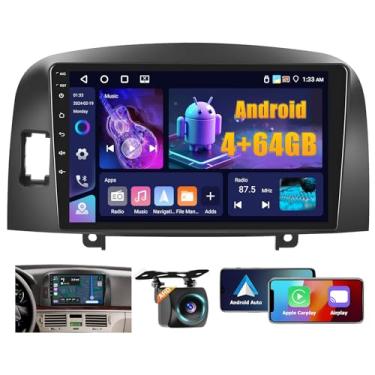 Imagem de 【4 + 64 GB】 Som automotivo duplo para Hyundai Sonata 2004-2008 9 polegadas com Android Auto, rádio com tela sensível ao toque 1080p Bluetooth/FM/SWC/câmera de backup com link espelhado