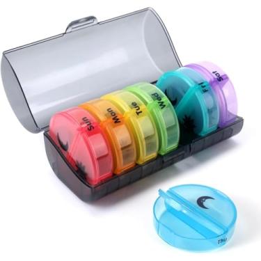 Imagem de Organizador semanal de comprimidos 2 vezes por dia, caixa de comprimidos de viagem 7 dias, estojo de comprimidos duas vezes por dia, organizadores diários de vitaminas portáteis para medicamentos