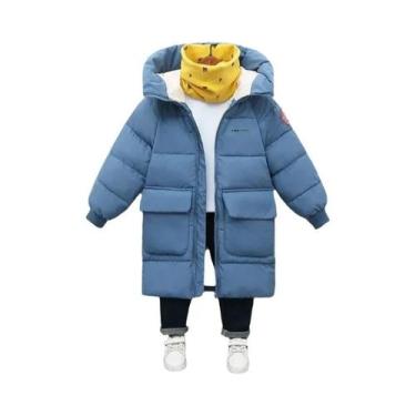 Imagem de Jaqueta De Inverno Para Meninos Adolescentes, Longa, Com Capuz, Grossa