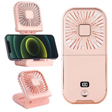 Imagem de Ventilador portátil de mão colar mesa Suporte para celular dobrável Energia backup emergência Ventiladores pessoais silenciosos recarregáveis via USB com tela digital LED