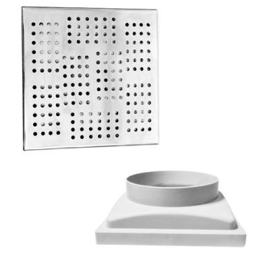 Imagem de Ralo Quintal 20x20 Inox Espelhado Coletor Branco Saída Baixa 150mm 6 p