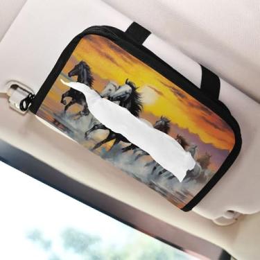 Imagem de SEHANY Suporte de lenços de carro Majestic Horse, caixa de lenços para carro, viseira solar, porta-guardanapos retangular, dispensador de máscara de carro, caixa de lenços de papel para automóveis