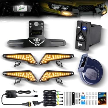 Imagem de VI9000 Kit de seta UTV com buzina 110D, suporte de placa de licença com luz, kit de pisca-pisca universal UTV/ATV com interruptor basculante integrado, pré-conectado, compatível com Polaris, Can-Am