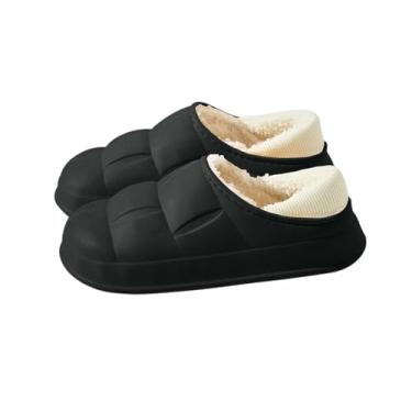 Imagem de Pantufas unissex para casais forradas com lã para inverno casual para uso interno e externo, Preto, 35