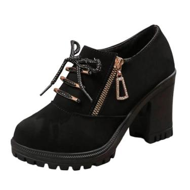 Imagem de Botas femininas modernas casuais de salto alto com zíper lateral e cano curto e cabeça redonda, Preto, 36