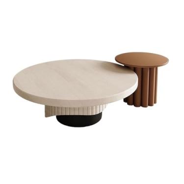 Imagem de Apresenta mesa de centro redonda criativa de madeira maciça, chá minimalista moderno, design leve e luxuoso para sala de estar todos os dias (marrom)