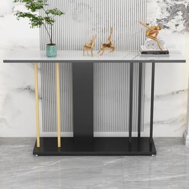 Imagem de Mesa de entrada, mesa de console, mesa de foyer industrial, mesa de destaque longa, para decoração e organização, para sala de estar, corredor, hall de entrada (branco, 80 cm)