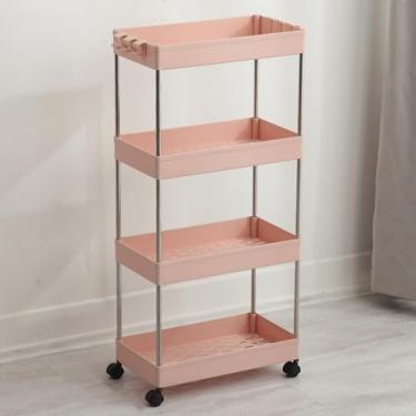 Imagem de Carrinho de armazenamento fino e rolante, carrinho utilitário móvel de 4 níveis, unidade de prateleiras de plástico para cozinha, lavanderia, organizador de banheiro, economia de espaço, solução de