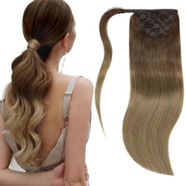 Imagem de Lacer Balayage Extensão de Rabo de Cavalo de Cabelo Real Misturado Marrom Escuro a Marrom Claro Extensões de Rabo de Cavalo Peças de Cabelo Humano para Mulheres 45,7 cm 80 g/conjunto