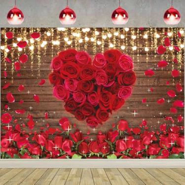 Imagem de Cenário fotográfico para o dia dos namorados, 2,8 x 1,5 m, rosa vermelha, floral, coração, fundo de madeira, para casamento, casamento, dia das mães, decoração de festa de aniversário, cabine