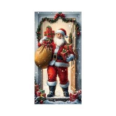 Imagem de Capa De Porta De Natal Grande 90x180cm Com Decoração De Papai Noel Par