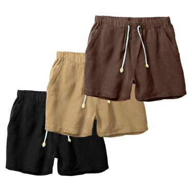 Imagem de Kit 3 Shorts Linho Masculina Com Cordão Bermuda Casual Verão-Masculino