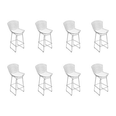 Imagem de Kit 8 Banquetas Bistrô Bertoia Cromada D70 Com Assento Sintético Branco