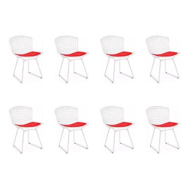 Imagem de Kit 8 Cadeiras Bertoia Branca Com Assento Vermelho