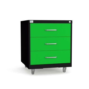 Imagem de Gaveteiro de Aço 3 Gavetas com Rodízios e Chave Verde/Preto