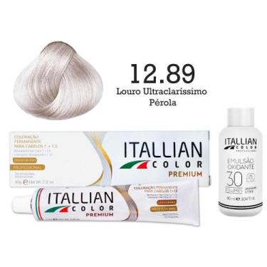 Imagem de Kit Coloração Itallian Color 12.89 Louro Ultraclaríssimo Pérola + Oxi 