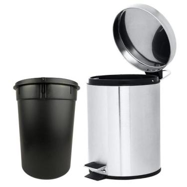Imagem de Lixeira De Inox Pedal 8 Litros Lixo Banheiro Escritório Cor Inox - Ino
