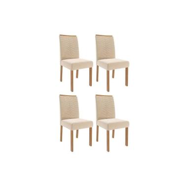 Imagem de Cadeira Cozinha Clarice Wood Kit 4 Un Carvalho/suede Nude Bege - Cimol