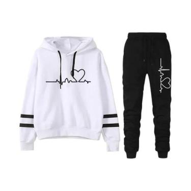 Imagem de Conjunto De Moletom Casual Feminino Com Listras, Alta Qualidade, Molet